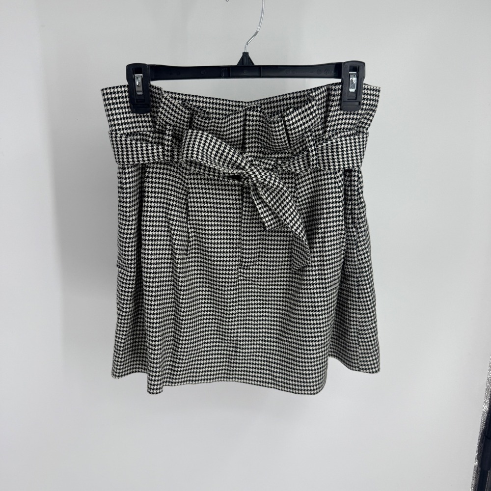 Alice‎ + Olivia Classics Houndstooth Paperbag Mini Skirt Black White 6 Belted